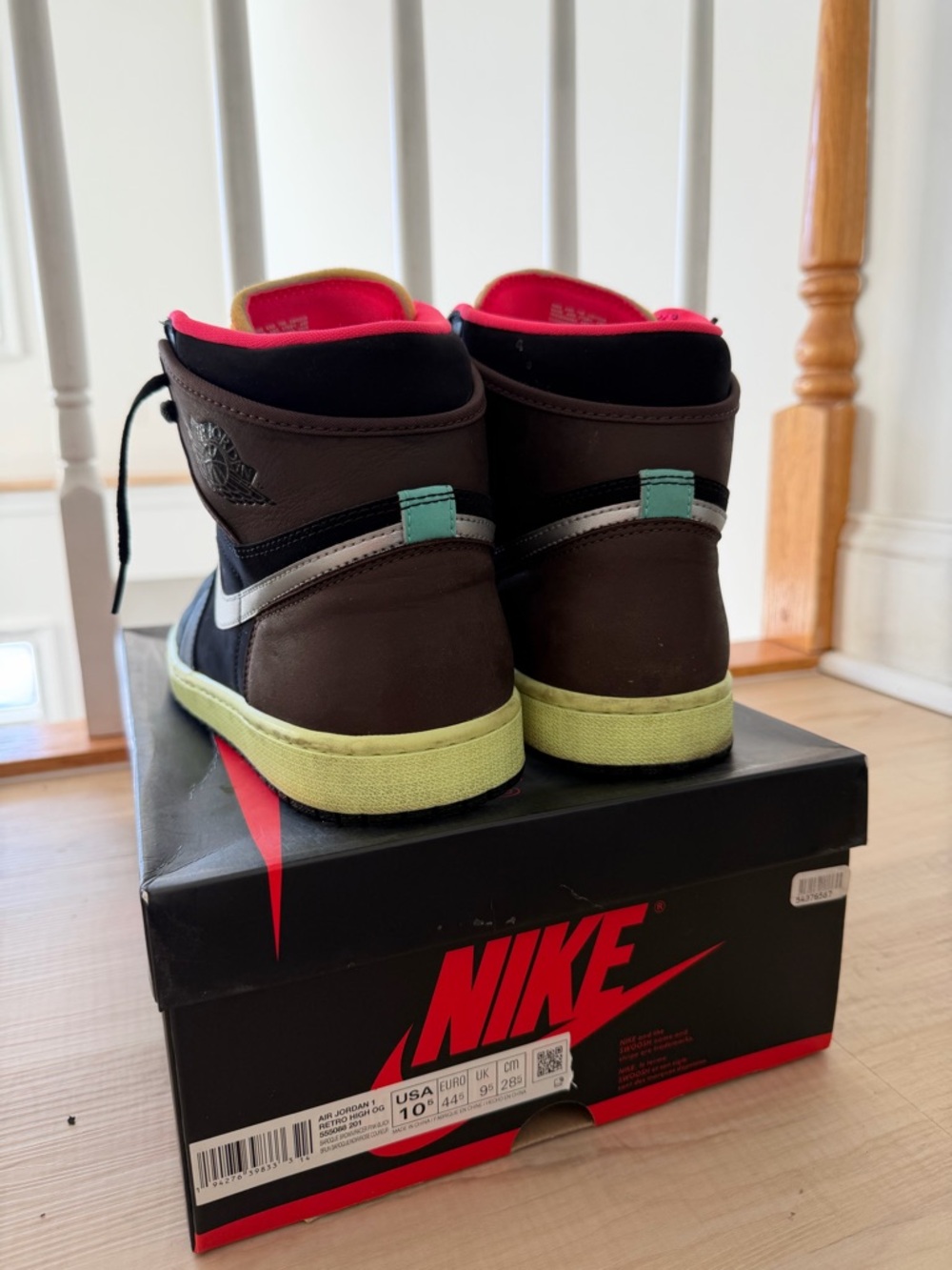 Jordan High-Top Sneakers in Black, Teal, Orange & Pink - Picture 3 of 3